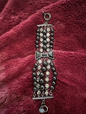 Marc By Marc Jacobs Black Bead Multi-Row Bracelet with Crystal Bow